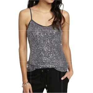 EXPRESS Sparkly Sequin Silver  Y2K Cami Tank Top  Adjustable Strap Women’s Sz S